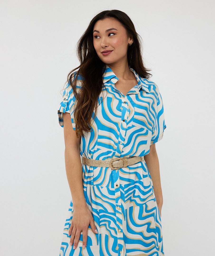 Esqualo Belted Blue Zebra Print Dress