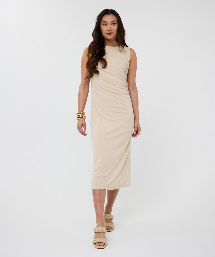 Esqualo Sand Long Dress With Gatherings