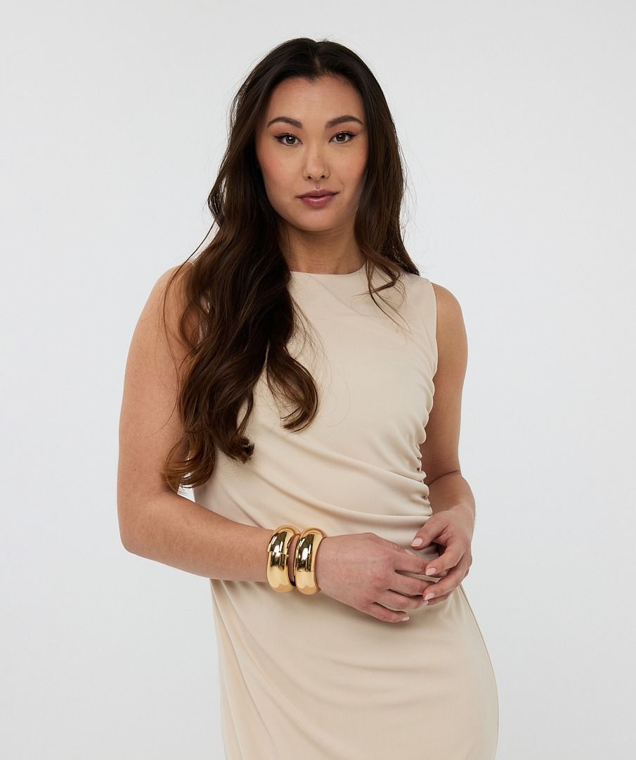 Esqualo Sand Long Dress With Gatherings