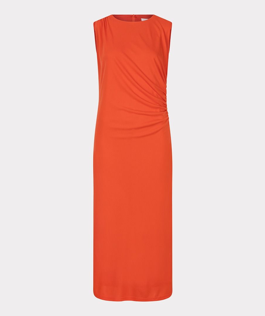 Esqualo Orange Red Long Dress With Gatherings