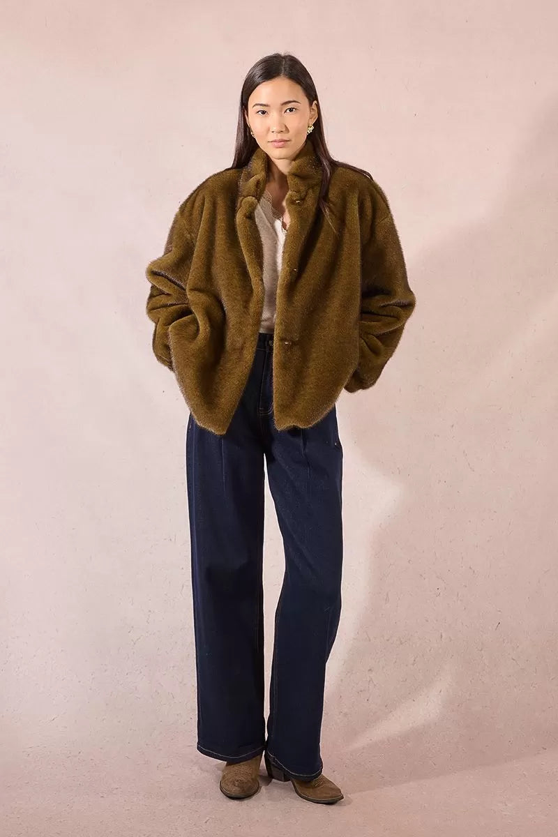 Molly Bracken Imitation Faux Fur Khaki Jacket