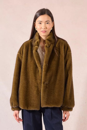Molly Bracken Imitation Faux Fur Khaki Jacket