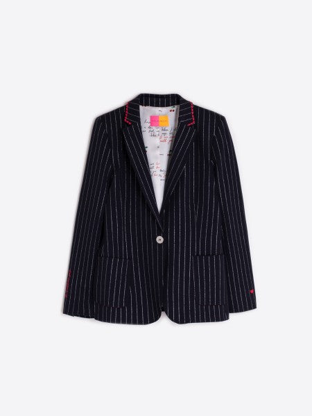 Vilagallo Navy Pinstripe Blazer With Embroidery