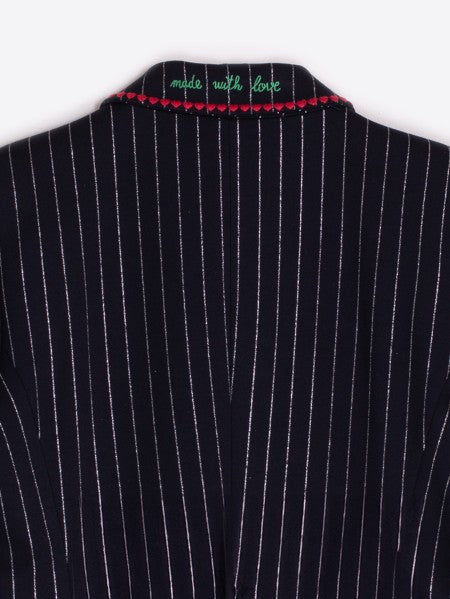 Vilagallo Navy Pinstripe Blazer With Embroidery