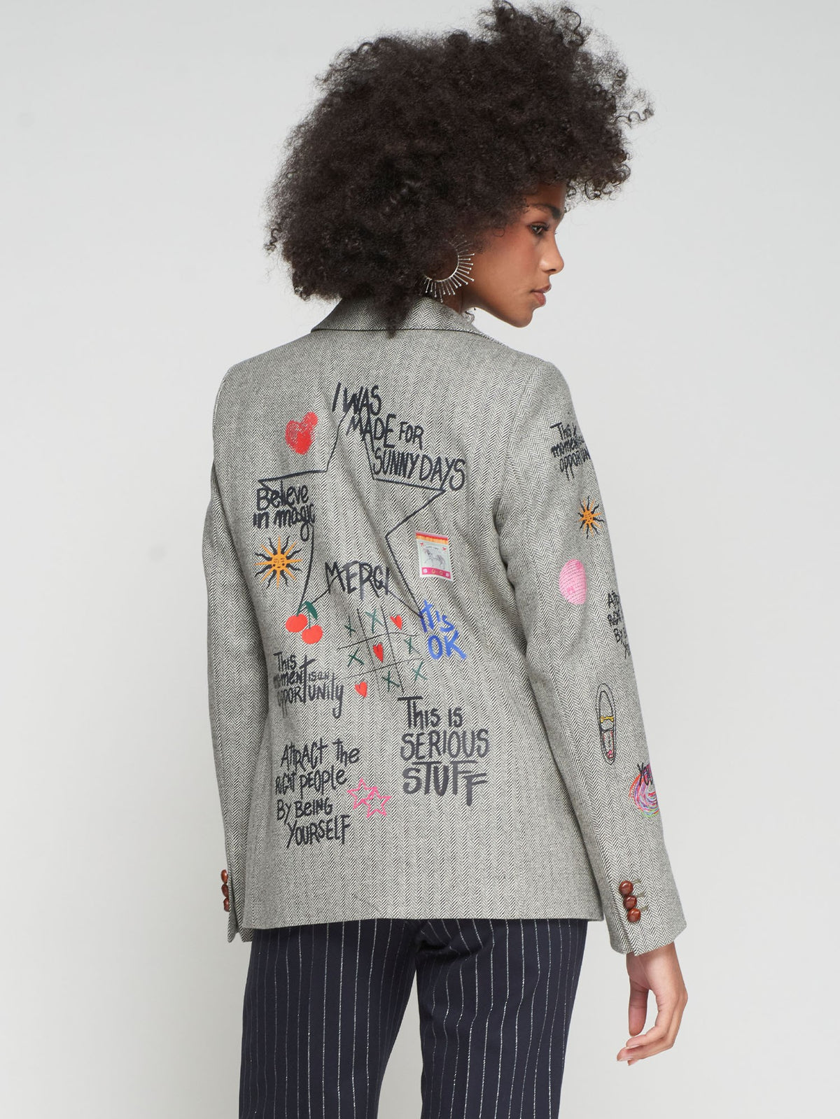 Vilagallo Herringbone Grey Printed Blazer