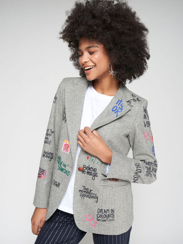 Vilagallo Herringbone Grey Printed Blazer