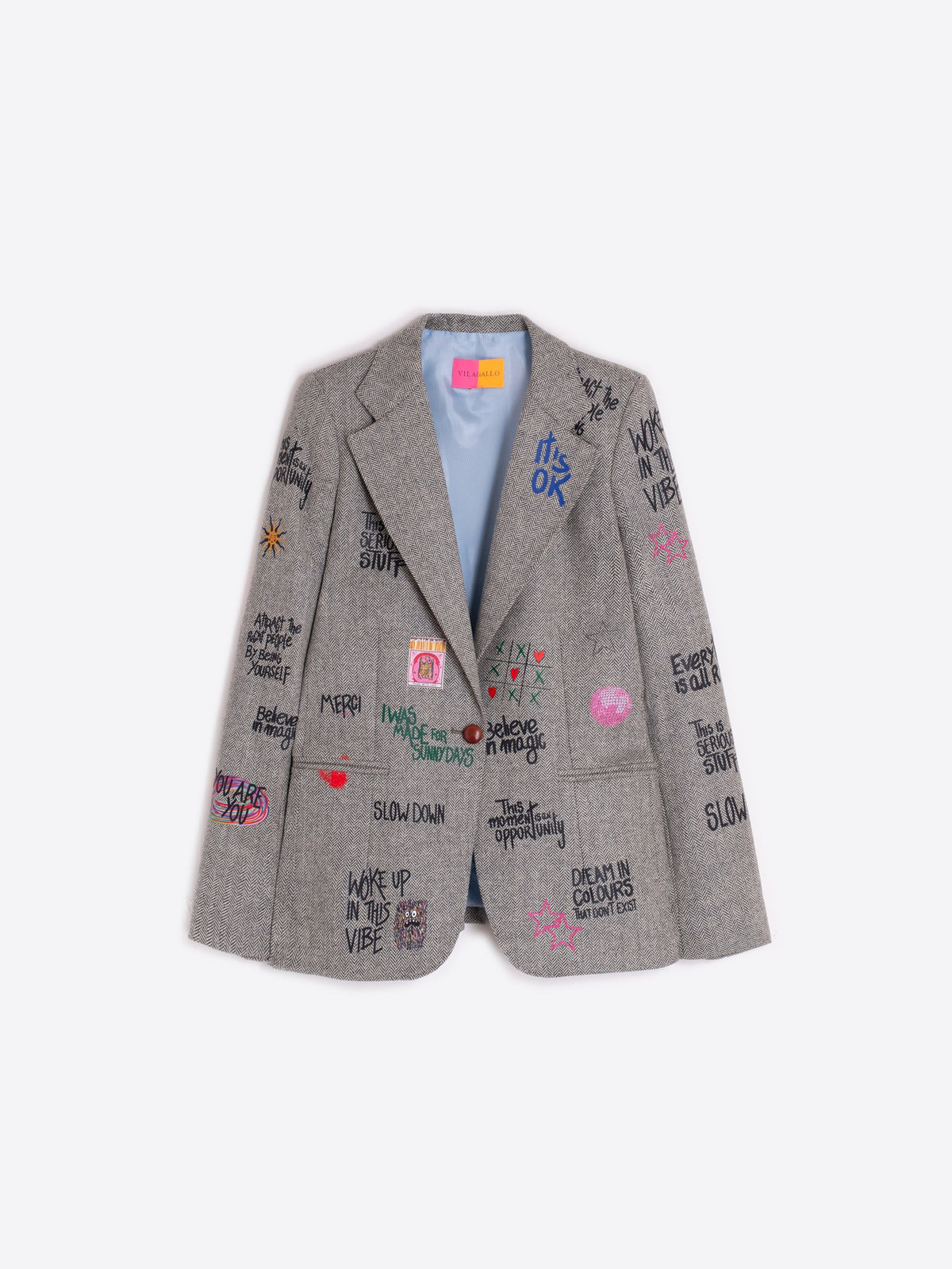 Vilagallo Herringbone Grey Printed Blazer