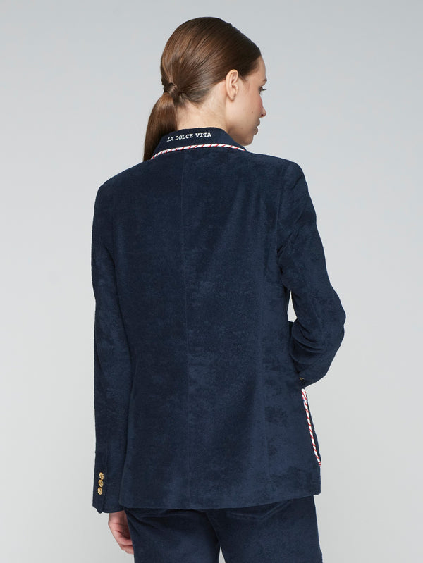 Vilagallo Nuria Pinstripe Blazer Jacket with Contrast Piping Ecru/Red main image 1