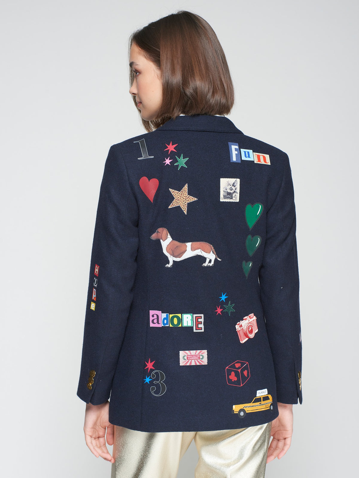 Vilagallo Navy Wool Blazer With Graffiti Print