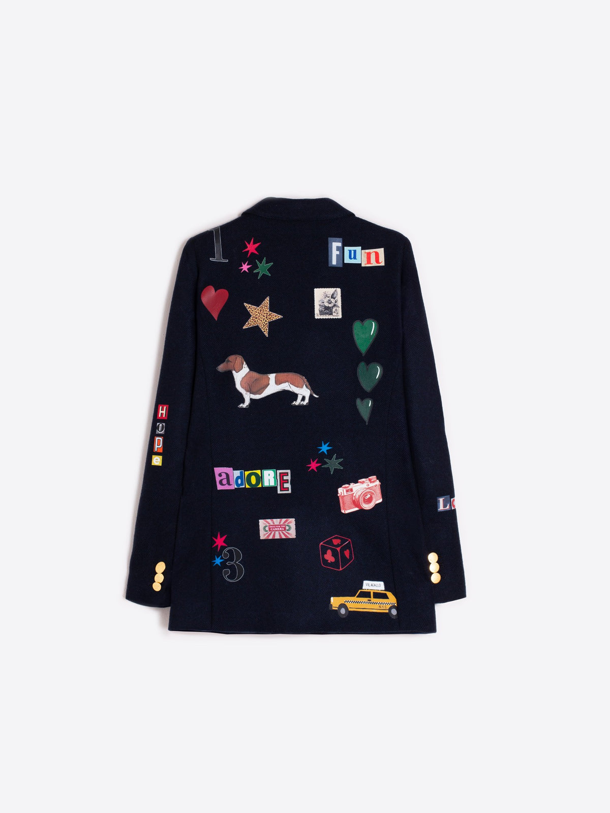 Vilagallo Navy Wool Blazer With Graffiti Print