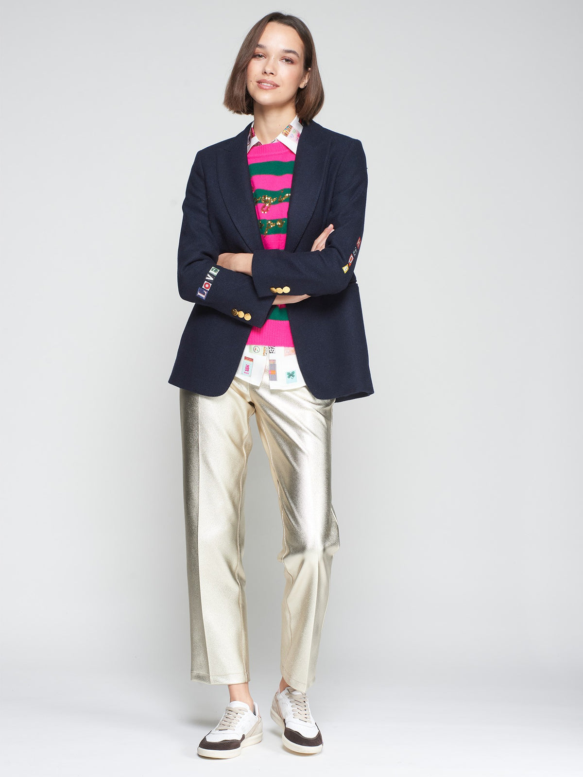 Vilagallo Navy Wool Blazer With Graffiti Print