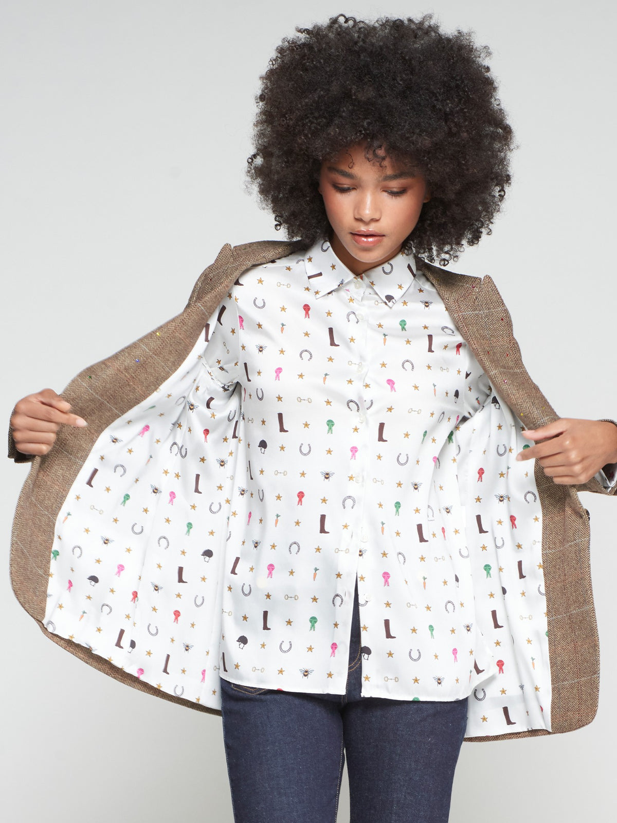 Vilagallo Sophia Brown Blazer With Herringbone Check