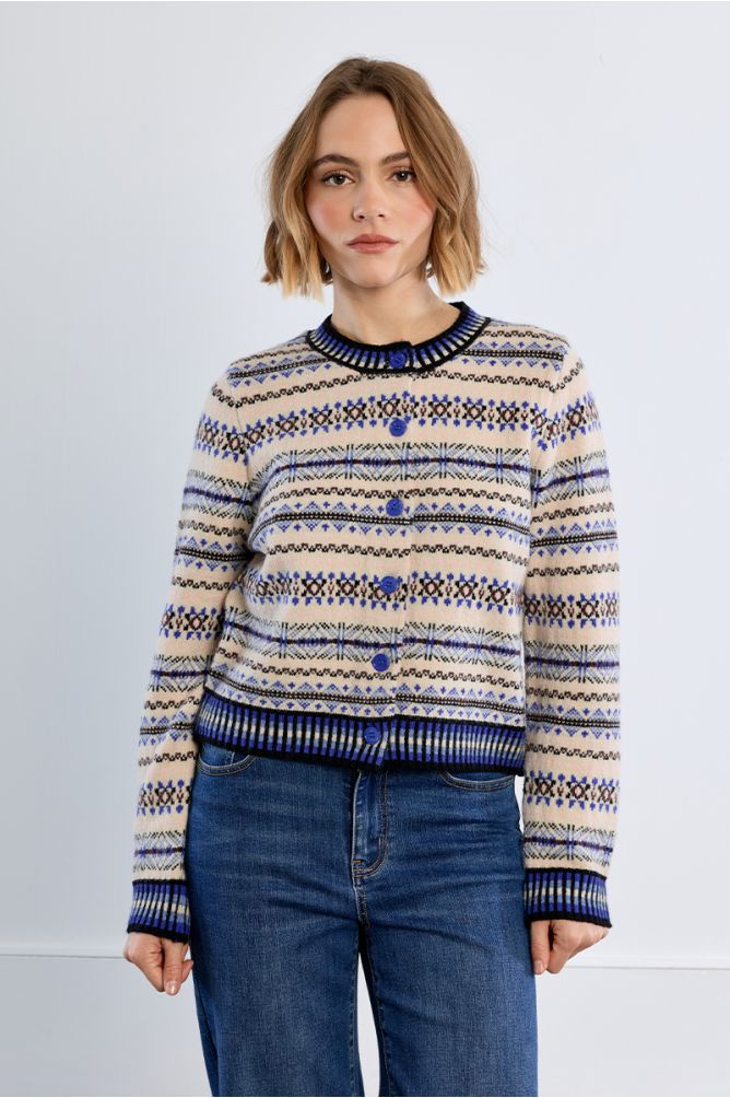 Molly Bracken Knitted Off White Cardigan Blue