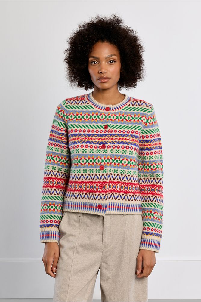 Molly Bracken Knitted Off White Cardigan Red
