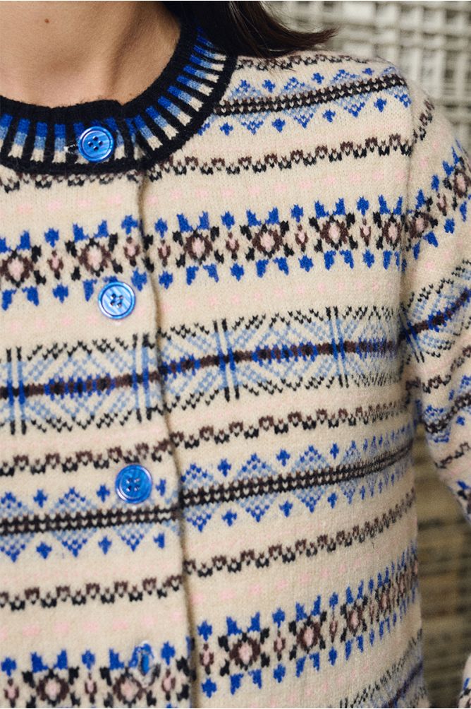 Molly Bracken Knitted Off White Cardigan Blue