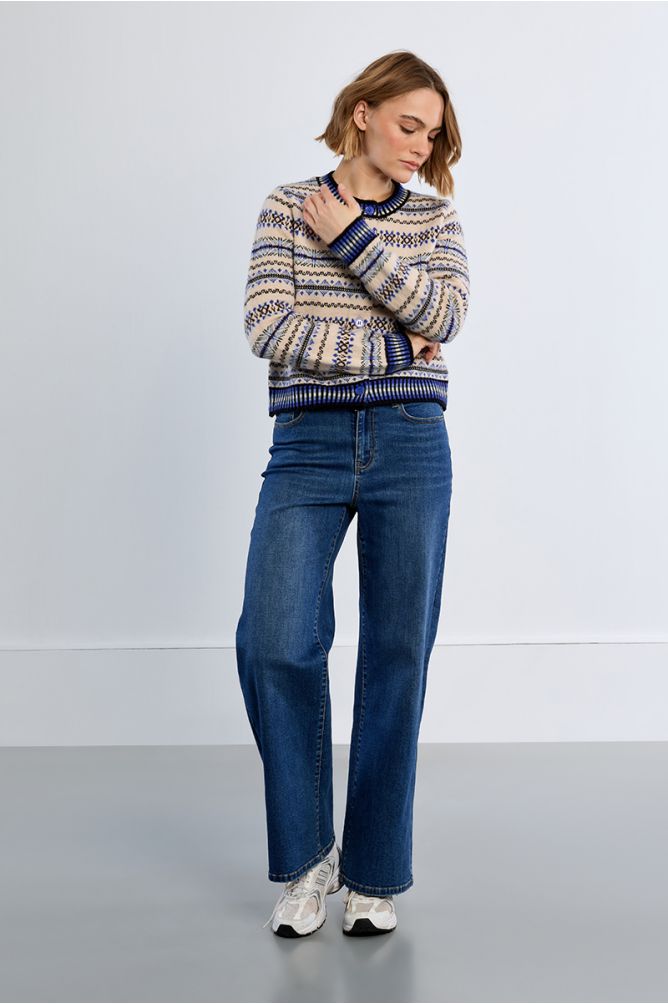 Molly Bracken Knitted Off White Cardigan Blue