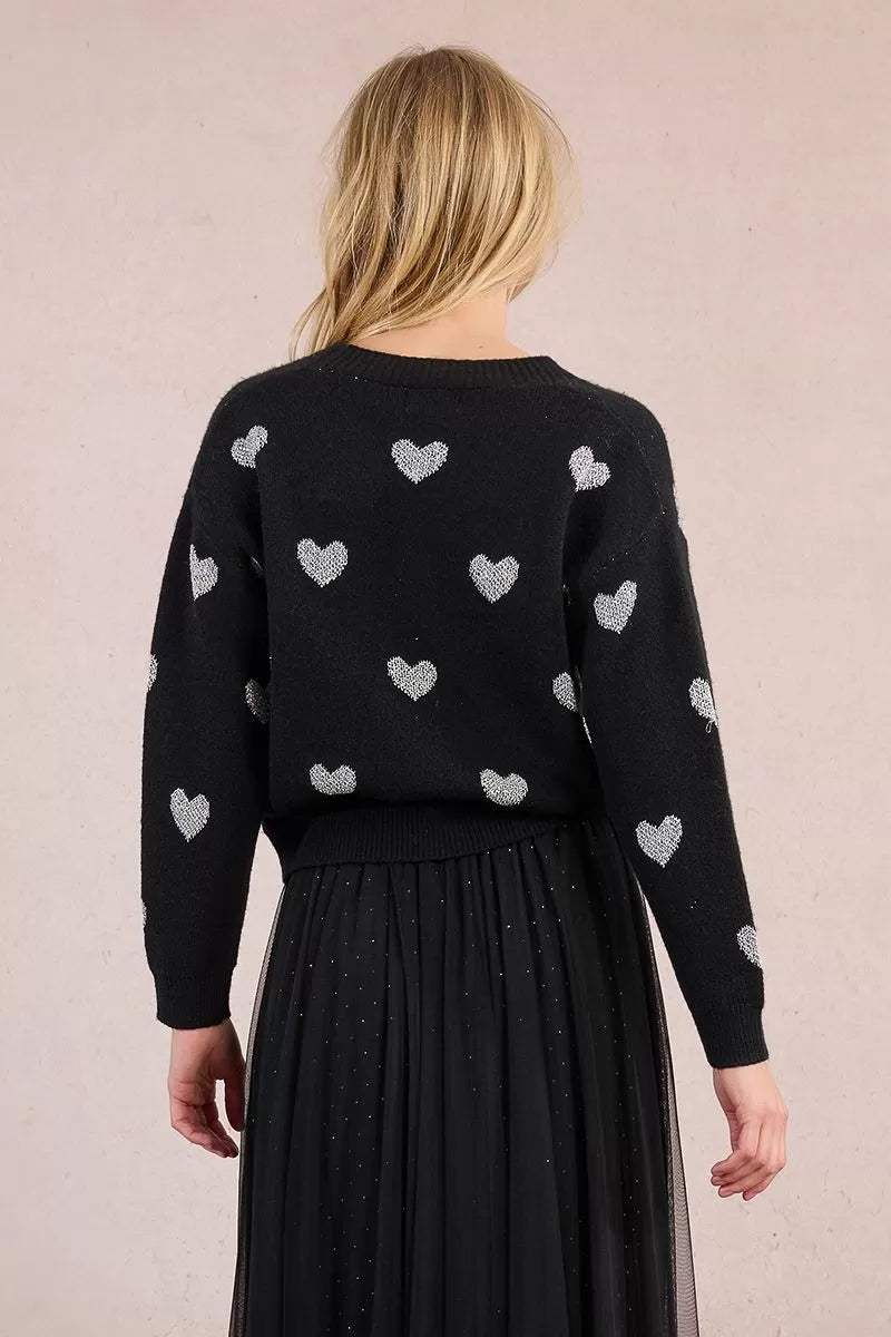 Molly Bracken Black Knitted Cardigan With Heart Pattern