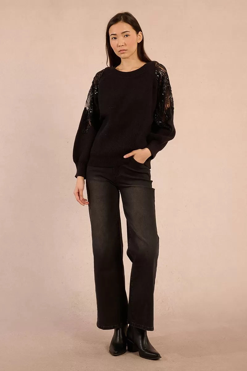 Molly Bracken Black Sweater Sprinked With Sequins