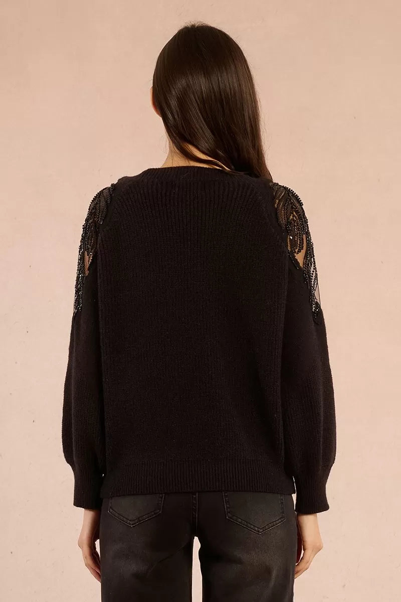 Molly Bracken Black Sweater Sprinked With Sequins