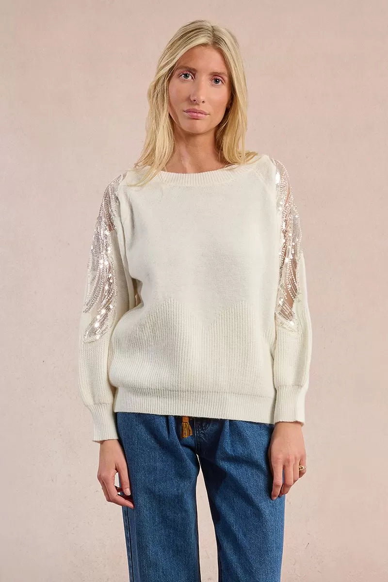 Molly Bracken Off White Sweater Sprinkled With Sequins
