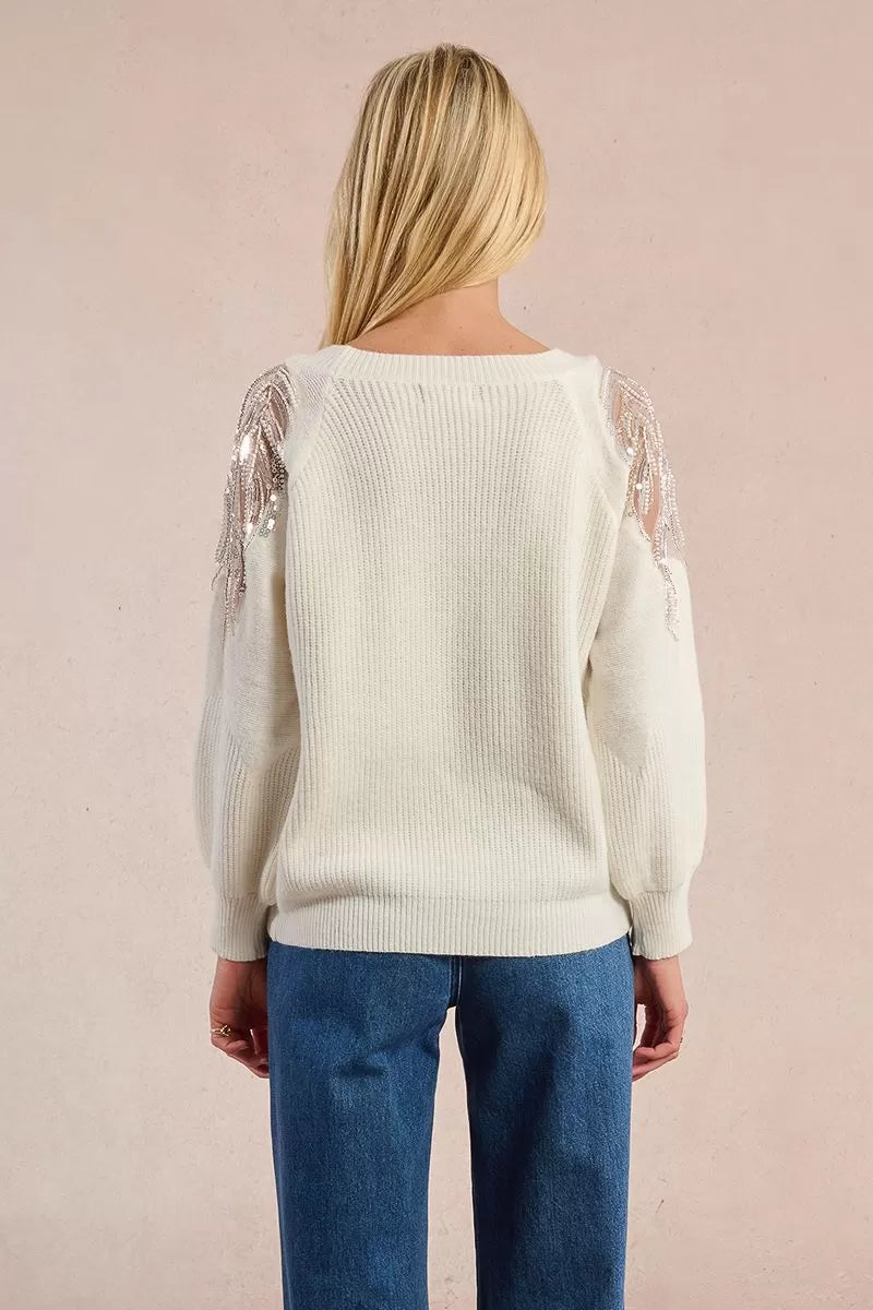 Molly Bracken Off White Sweater Sprinkled With Sequins