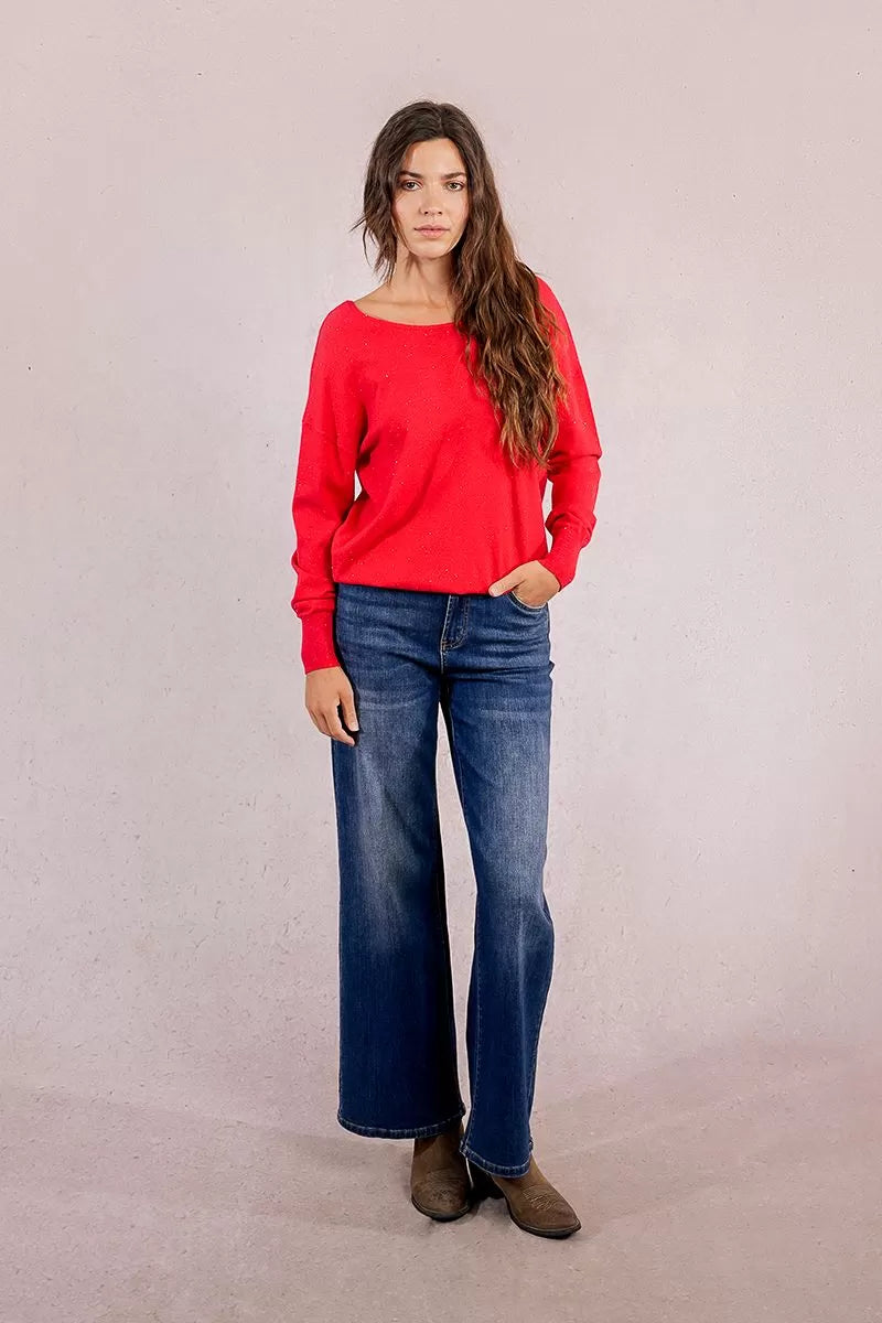 Molly Bracken Red Sweater, V Back With Bow