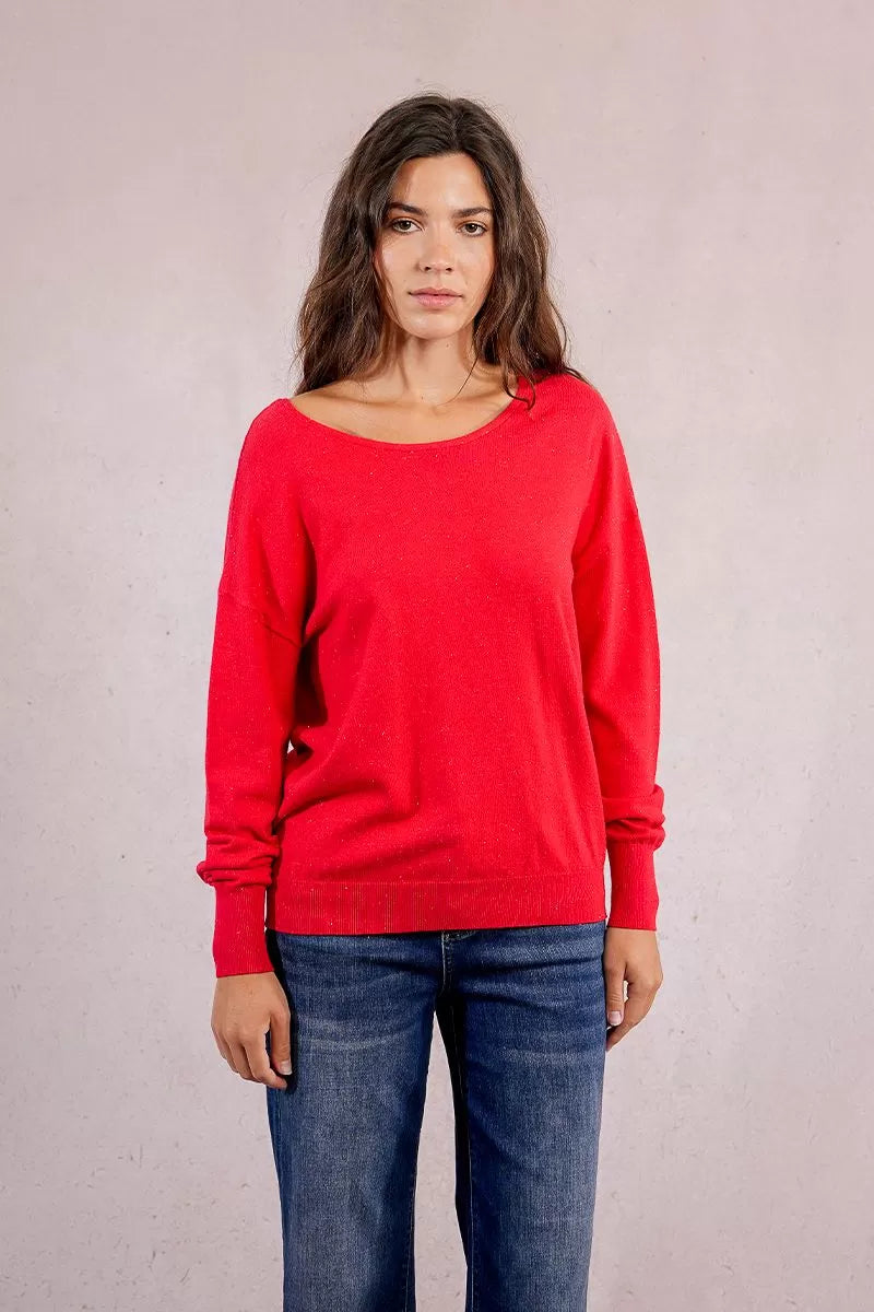 Molly Bracken Red Sweater, V Back With Bow
