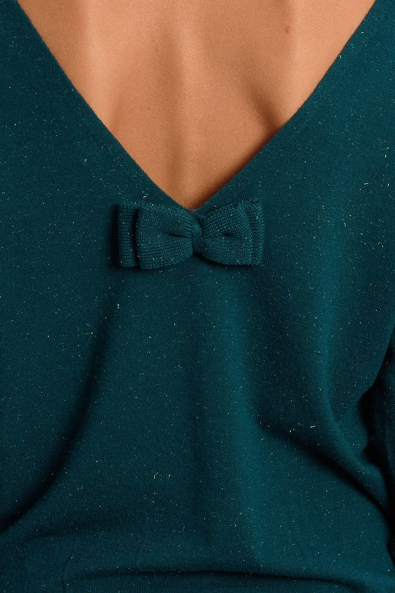 Molly Bracken Knitted Duck Blue Sweater With V Back