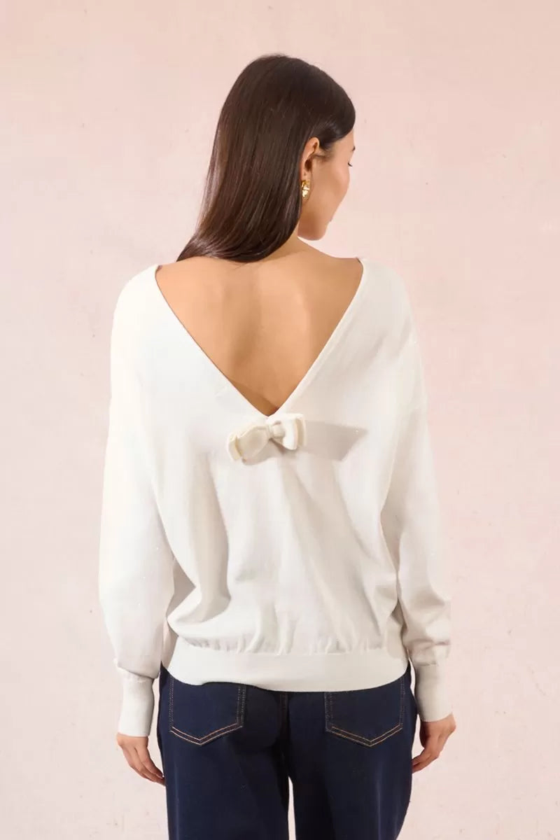 Molly Bracken Knitted Off White, Open V Back Sweater