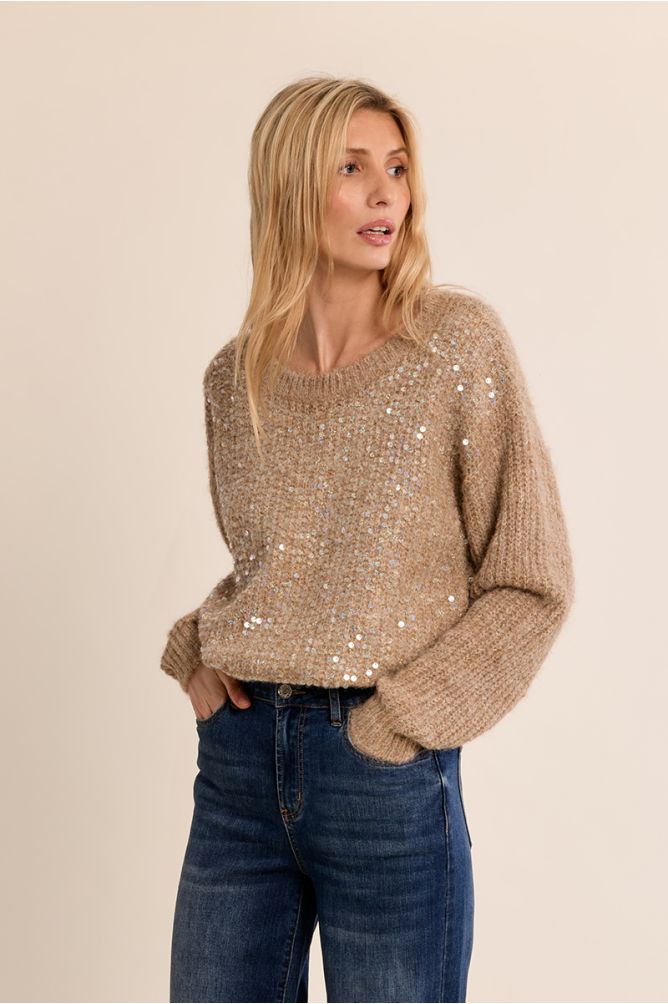 Molly Bracken Beige Knitted Sweater With Sequins
