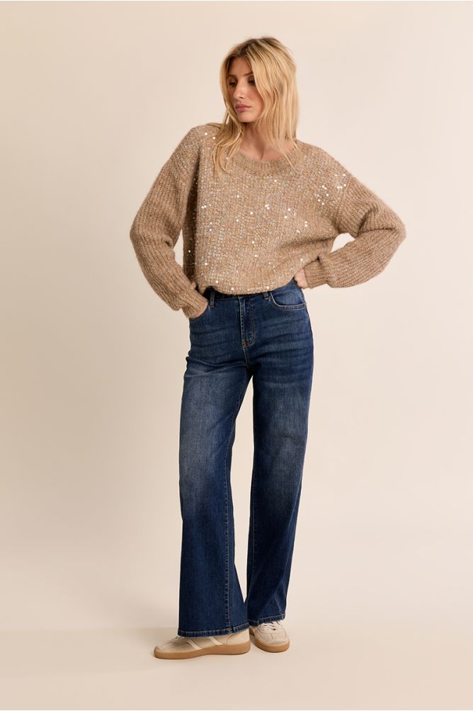 Molly Bracken Beige Knitted Sweater With Sequins