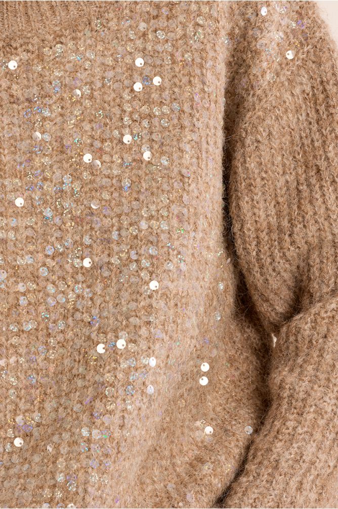 Molly Bracken Beige Knitted Sweater With Sequins