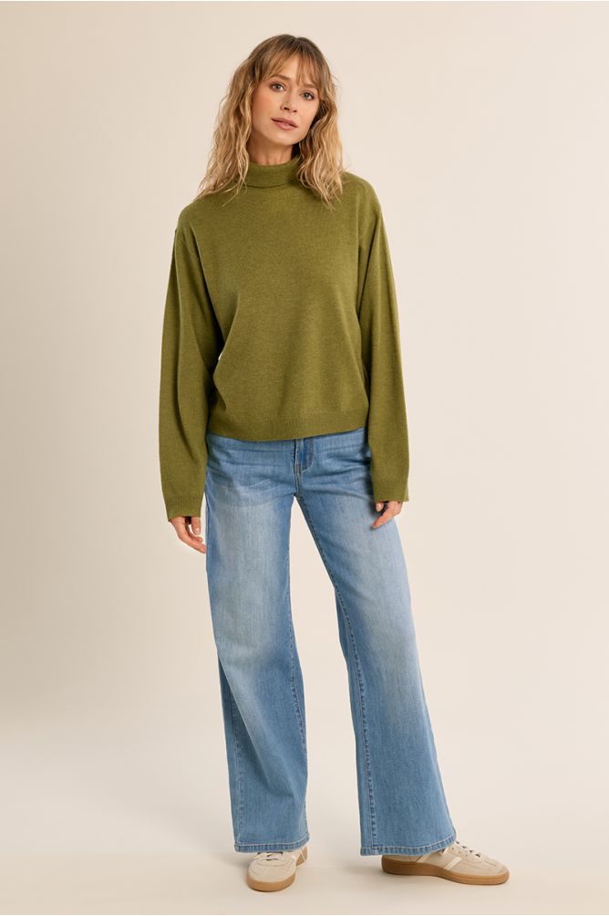 Molly Bracken Knitted Turtleneck Lime Green Sweater