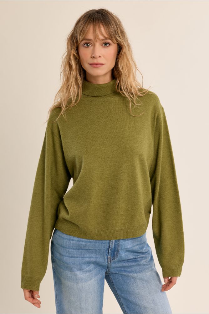 Molly Bracken Knitted Turtleneck Lime Green Sweater