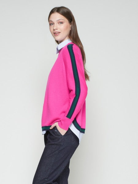 Vilagallo Pink Wool Sweater With Navy Trim