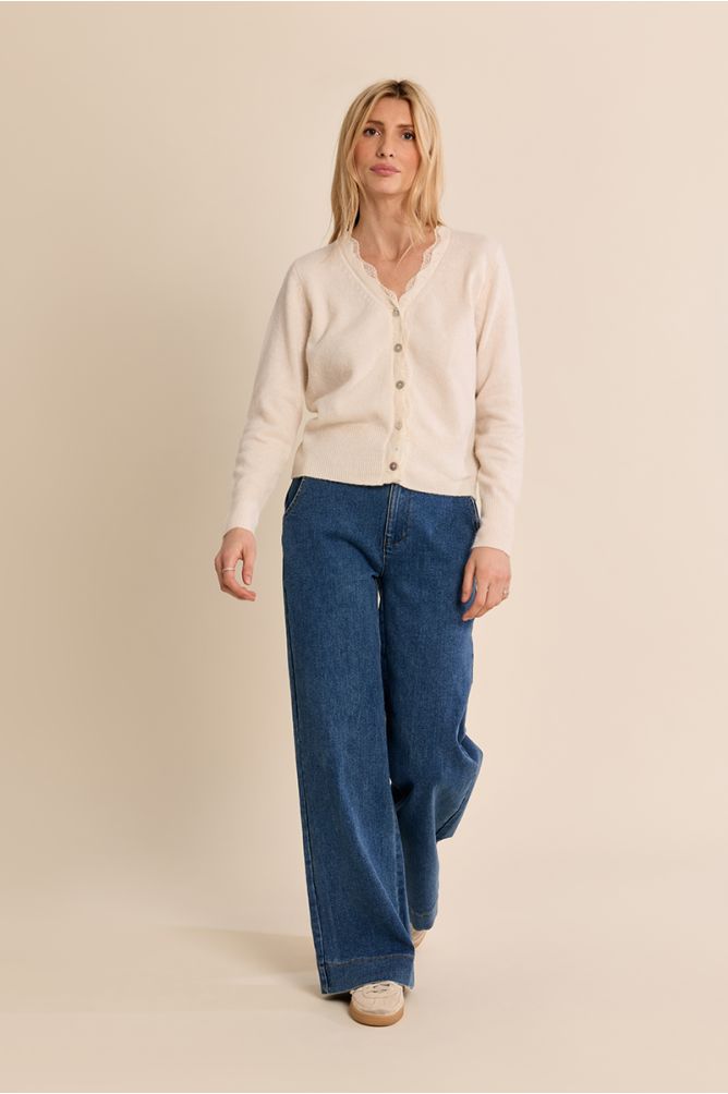 Molly Bracken Lace Scalloped Cream Cardigan