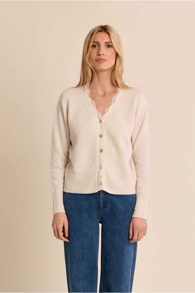 Molly Bracken Lace Scalloped Cream Cardigan