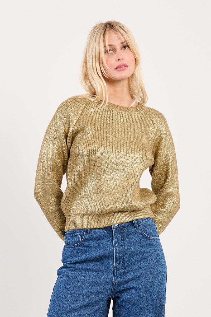 Molly Bracken Khaki/Gold Lame Effect Sweater