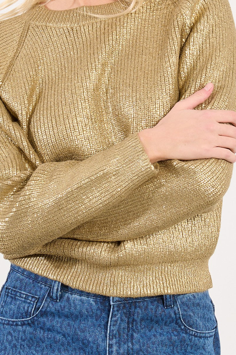 Molly Bracken Khaki/Gold Lame Effect Sweater