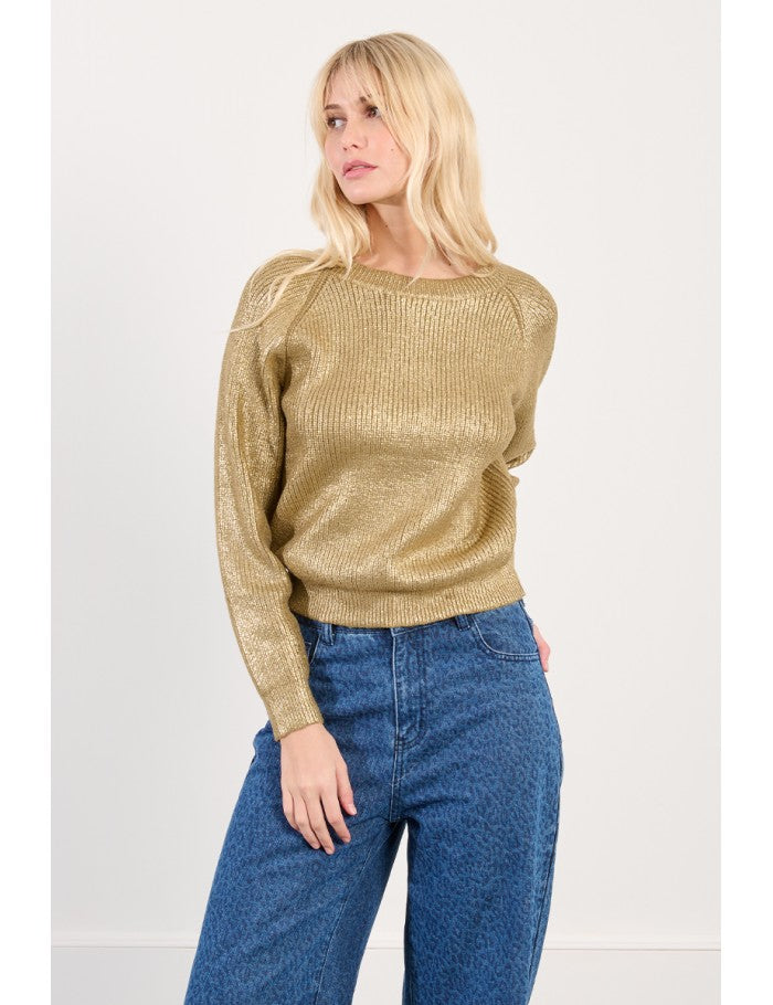 Molly Bracken Khaki/Gold Lame Effect Sweater