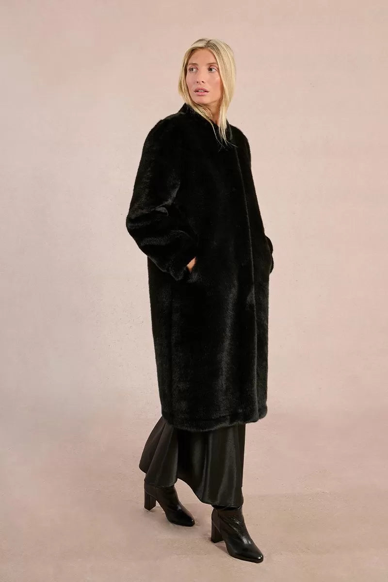 Molly Bracken Faux Fur Long Black Coat