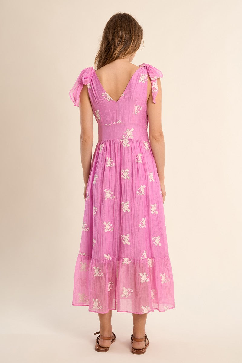 Molly Bracken Long Pink Dress With Embroidery