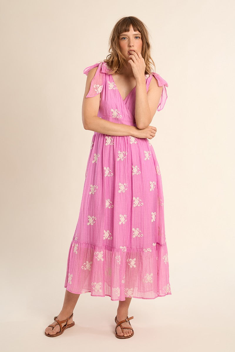 Molly Bracken Long Pink Dress With Embroidery