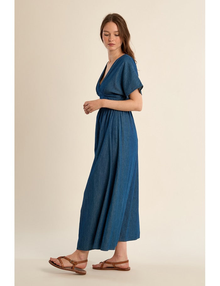 Molly Bracken Long Lyocell Navy Blue Dress