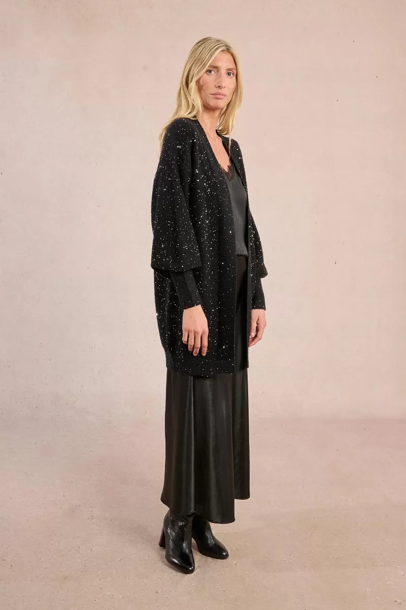 Molly Bracken Long Open Knit Black Cardigan