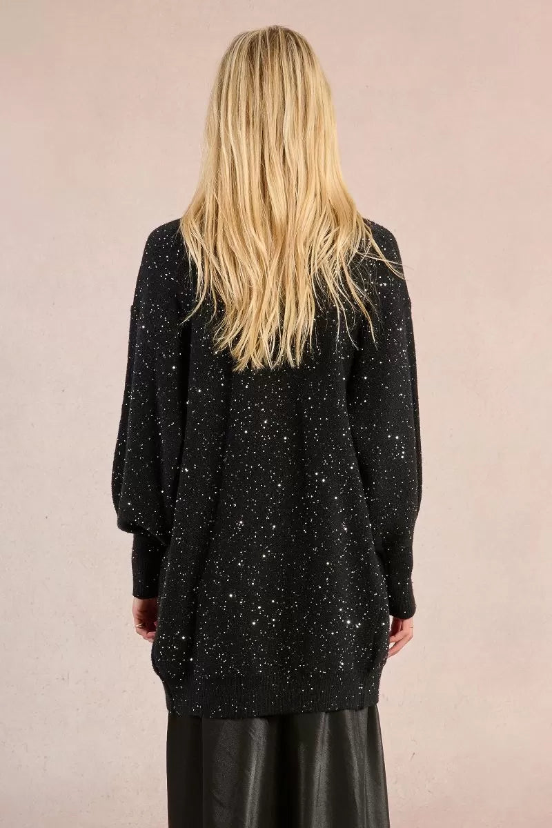 Molly Bracken Long Open Knit Black Cardigan