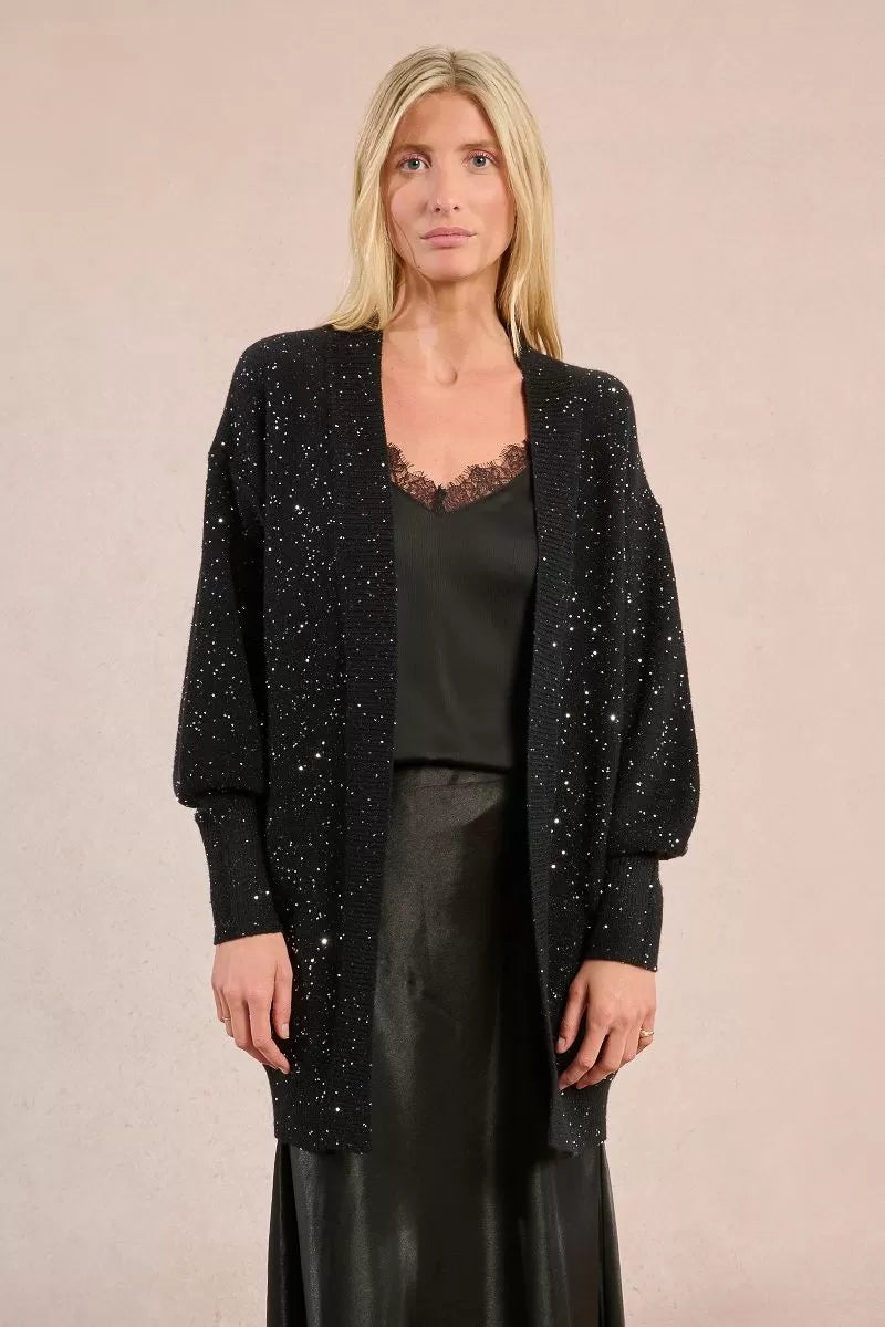 Molly Bracken Long Open Knit Black Cardigan