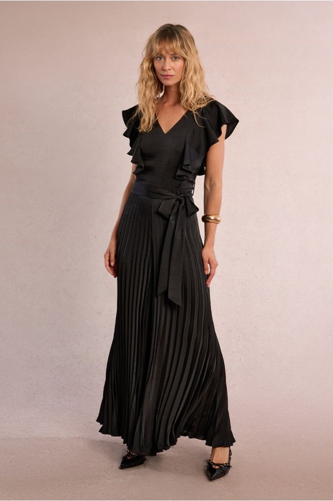 Molly Bracken Long Pleated Black Jumpsuit