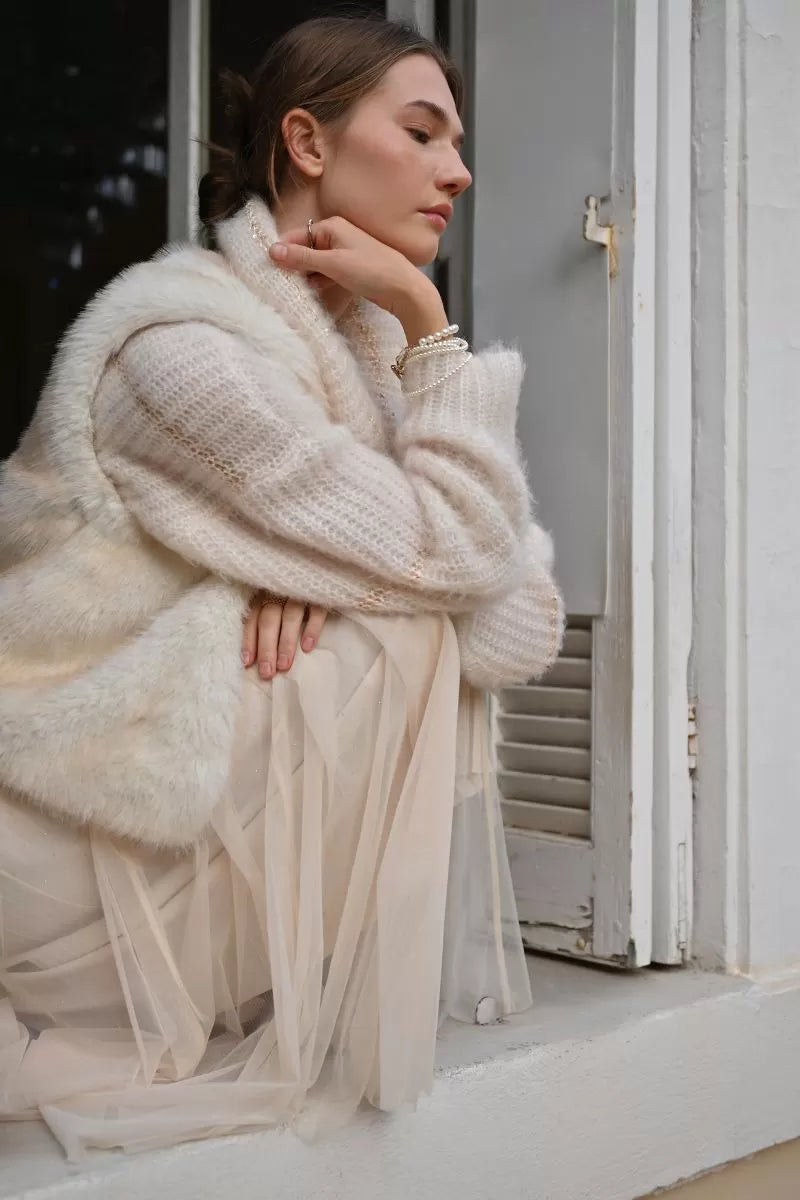 Molly Bracken Long Pleated Tulle Off White Skirt