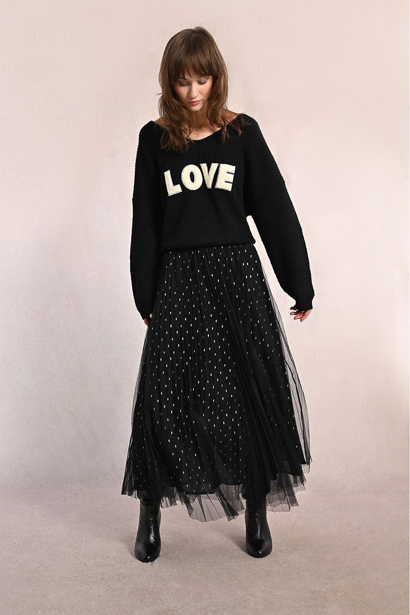 Molly Bracken Long Pleated Tulle Black Skirt